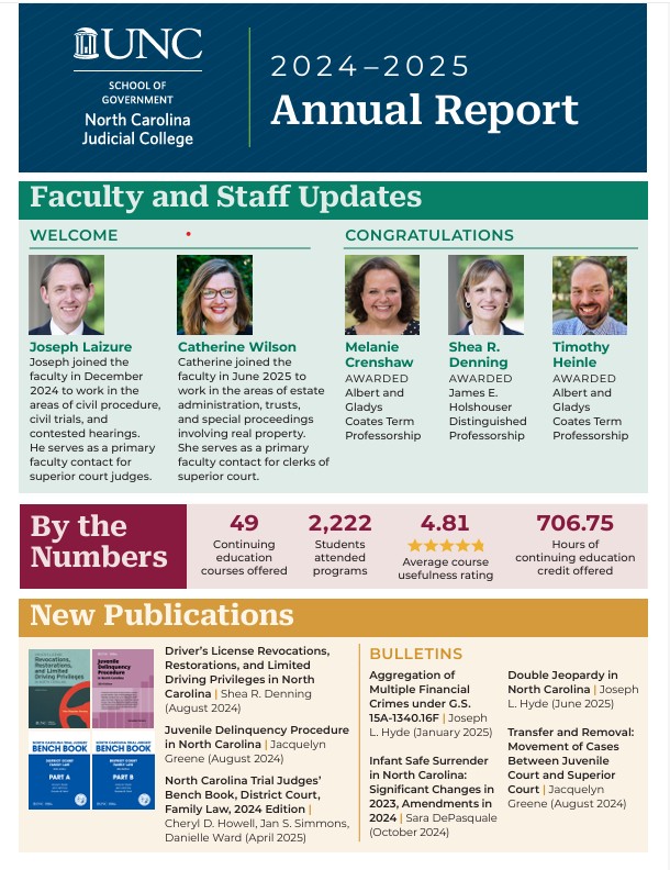 Annual Report from the North Carolina Judicial College (2024-25) – North Carolina Criminal Law